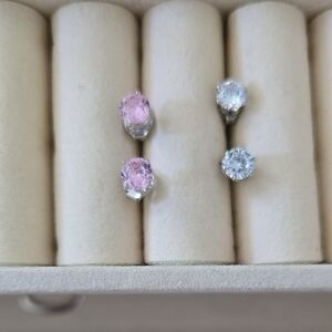 🩷 Elegant Pink and Silver Stud Earrings